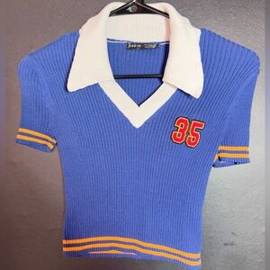 SHEIN crop blue collar shirt n